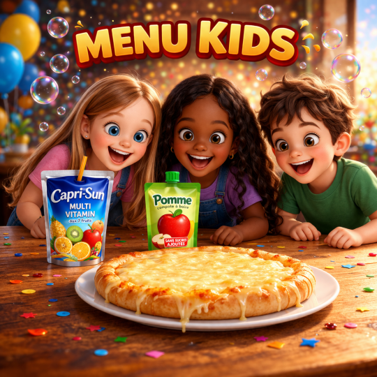 .KIDS MENU : 1 pizza junior + 1 Capri Sun  + 1 compote + 1 tube de bulles de savon