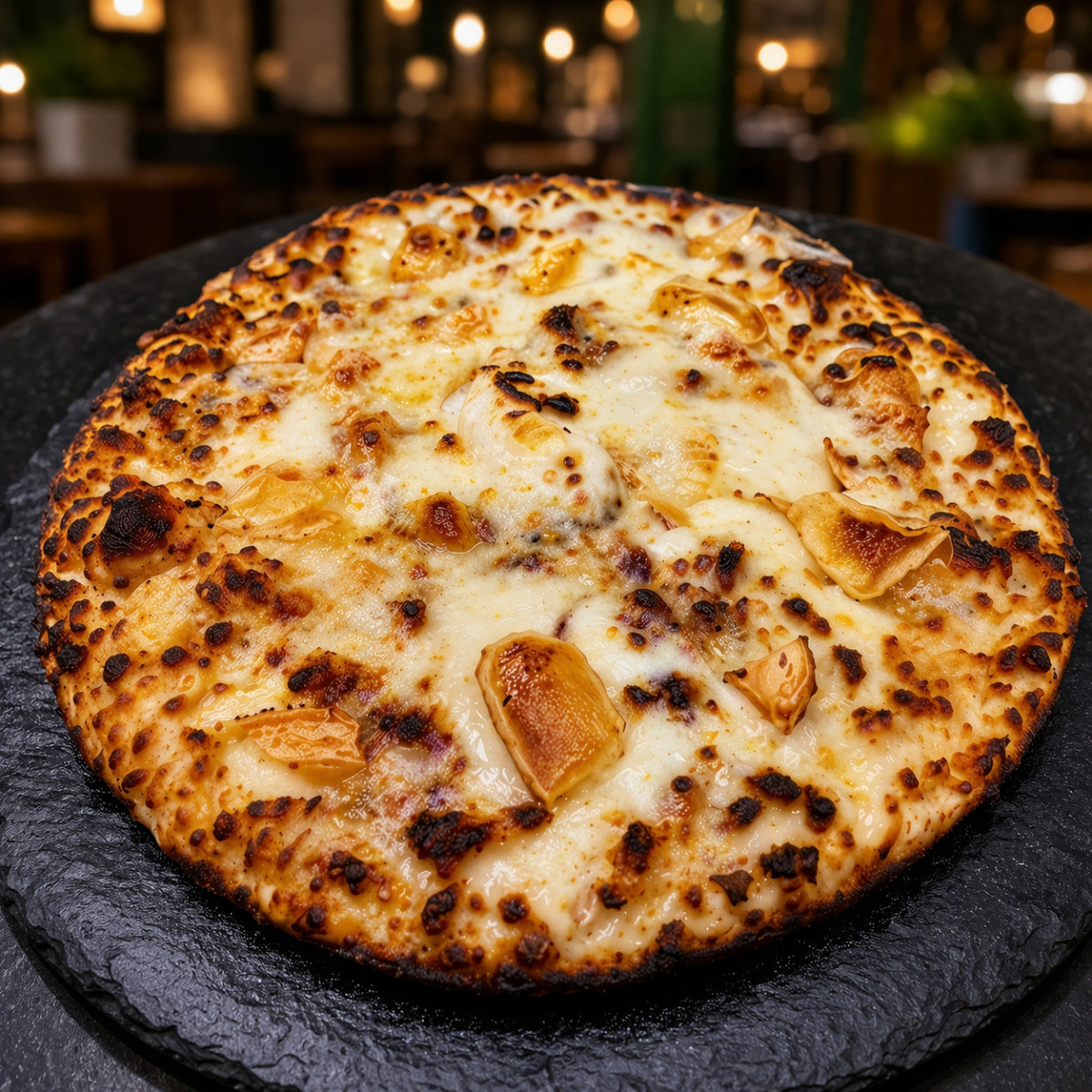 4 FROMAGES : Crème fraîche, double mozzarella 100 %, reblochon, chèvre, roquefort.