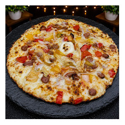 MERGUEZ COMTE :Sauce tomate maison, mozzarella 100 %, merguez, oignons, origan (halal).