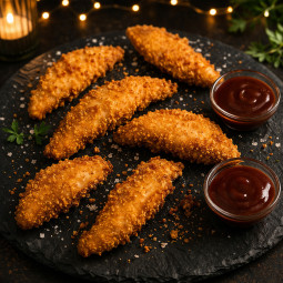 GOUJON DE POULET X 7 + 2 COUPELLES BARBECUE